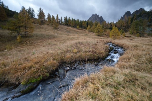 The Ruisseau du Raisin meanders beneath the Queyrellin ridge in the Chardonnet valley.